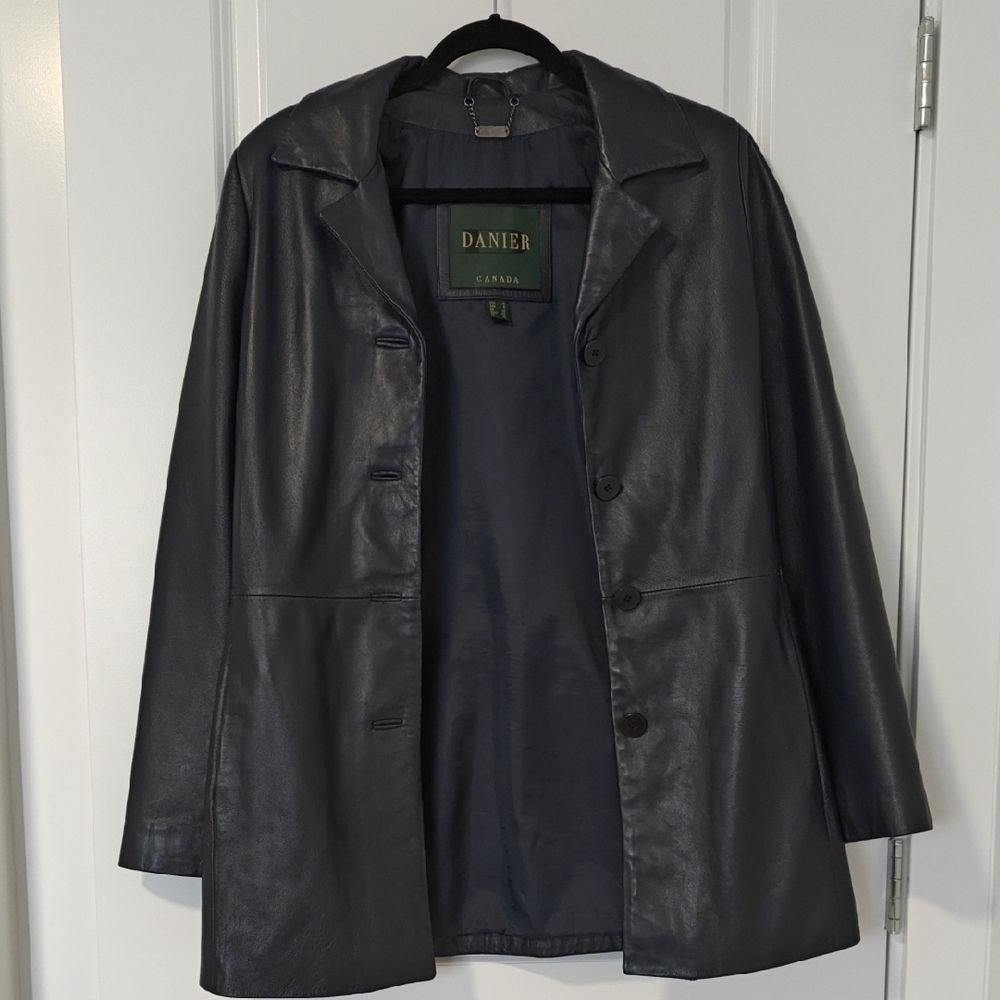 Y2K Danier Navy Leather Jacket